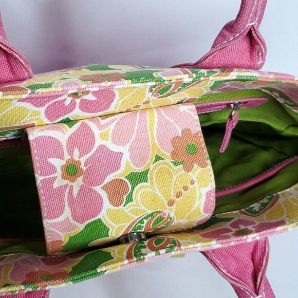 Floral Print Canvas Tote Bag Spring Summer Beach Pink Yellow Y2K Tommy Hilfiger - Picture 4 of 8